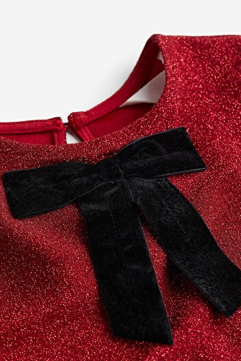 Magu Girl's Shiny Glittery Bow Detailed Dress - Special Occasion and Event Elegance