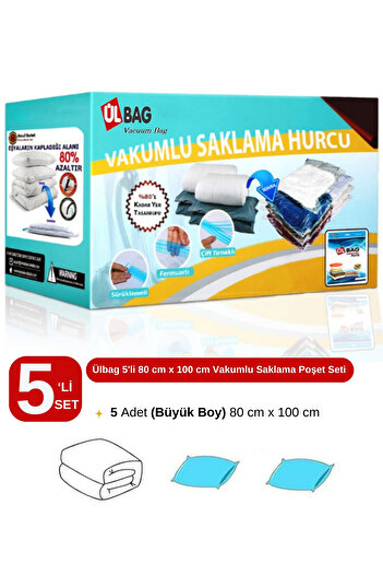 ÜLBAG Набір вакуумних пакетів для зберігання, 5 шт., 80 см × 100 см, великий розмір, набір ковдр і подушок, вакуумні мішки