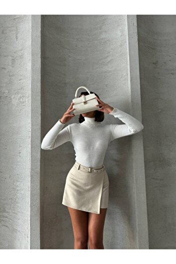 Miss Prova Belted Suede Shorts Skirt Missse 241009