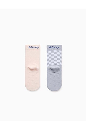 Ziddy Pack 2 Pairs of Non-Slip Socks for Baby Girls 'Stitch', Blue/Pink