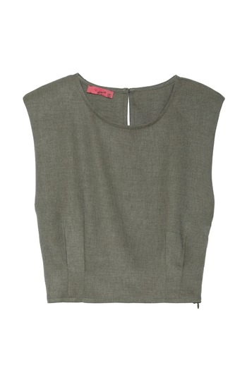 Quzu Pens Detailed Padded Blouse Khaki