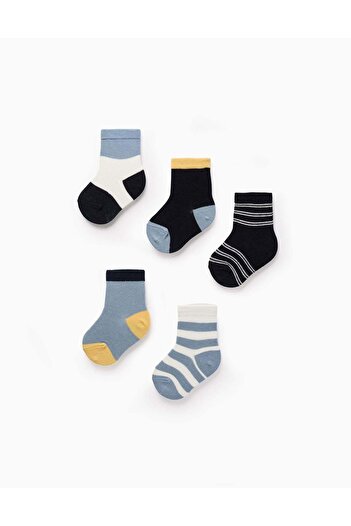 Ziddy Pack of 5 Pairs of Socks for Baby Boys 'Stripes', Blue/White/Yellow