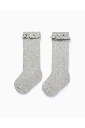 Ziddy High Socks with Crochet Ruffles for Baby Girls, Grey