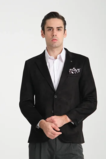 Frappoli Bernando Men's Black Suede Summer-Winter 4 Seasons Slim Fit Sports Blazer Jacket