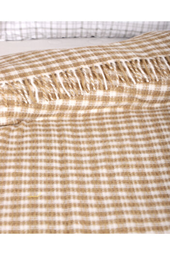 BLANTUR Single Checkered Patterned Cotton Blanket with Fringes - 150X200 cm