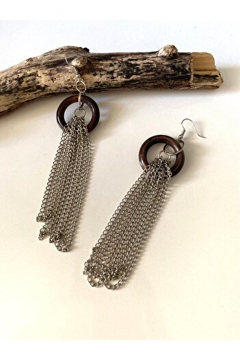 canan dizayn Bohemian Wooden Hoop Chain Earrings