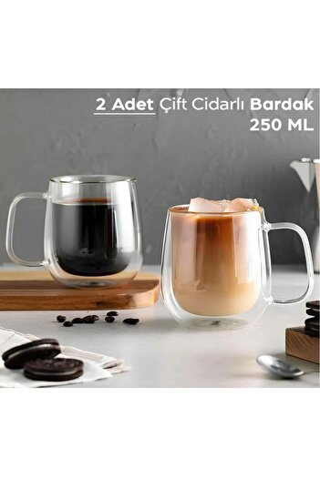 Janset 2 adet çift cidarlı 250 ml Kupa, Çay kahve kupası bardak