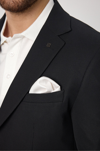 Frappoli Waffle Men's Black Waffle Pattern Cotton Blended Lycra Stretchy Fabric Four Seasons Blazer Jacket