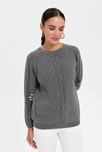 Desen Triko Women's Smoke Colored Woolen Sweater - Zero Collar, Seamless and Executed