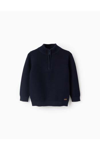 Ziddy Knitted Jumper with Texture for Baby Boys, Dark Blue