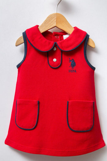 U.S. Polo Assn. Baby Girl, Licensed, Uspa, Baby Collar, Strap Dress
