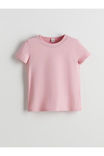 LC Waikiki LCW Kids Mädchen-T-Shirt mit Rundhalsausschnitt und Stein
