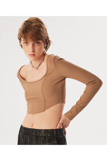 Twist Long Sleeve Crop T-Shirt