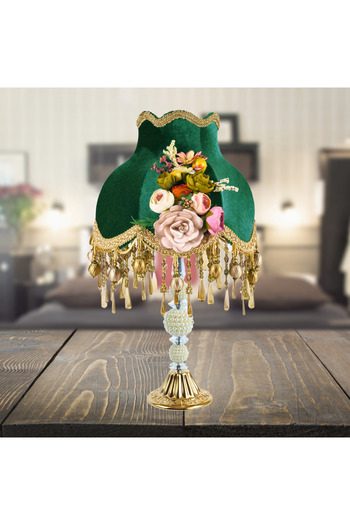 Dekovien Hürrem Green Classic Model - Flower Decorated and Pearl Lampshade