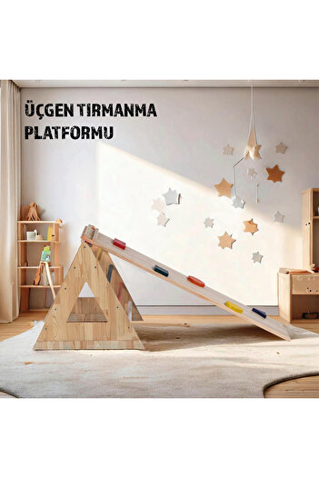 joykidstoy Montessori Üçgen Pikler + Geometrik Rampa Ve Kaydırak Seti (2'li Set)