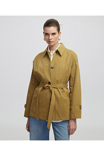 İpekyol Perforated Detailed Belted Trench Coat