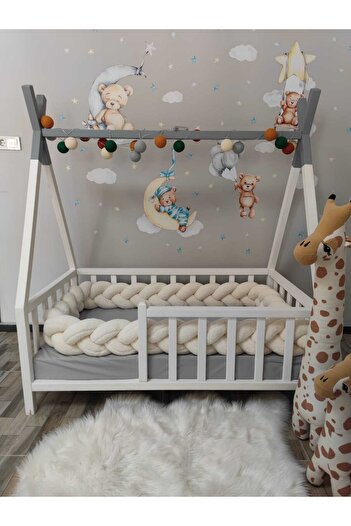meleginisiklitoplari 540 cm 3-Piece Knitted Protection Model New Generation Plush Fabric (100X200 Montessori Bed with Open Door Gap)