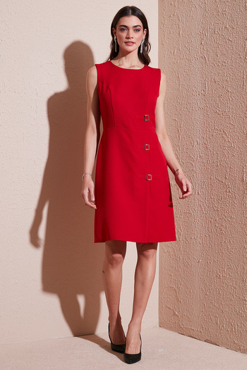 Lela Standard Fit Belted Crew Neck Mini Dress Gown 611El1964