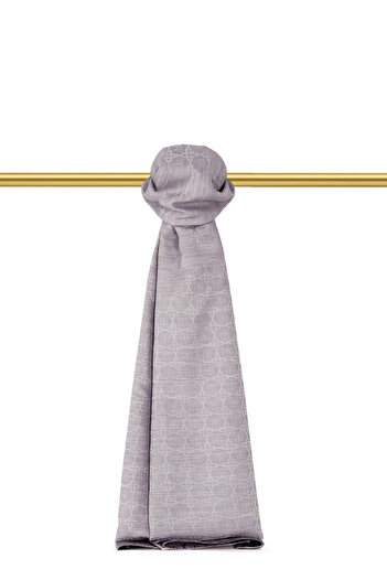 Bursa İpek Gray Butterfly Monogram Pattern Silk Cotton Shawl