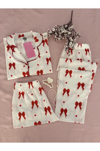 MH Moony Homewears 3-Piece Ribbon Soft Cotton Pajama Set