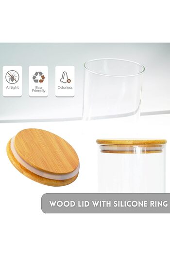 AKDC Set of 2 Glass Food Storage Containers,Bamboo Airtight Lids,Pantry Jars for Tea,Spices (950ml)