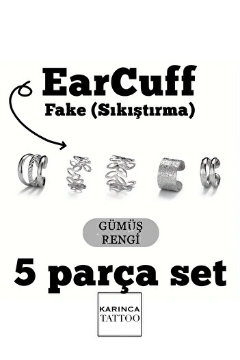 Karınca Piercing Earcuff Sıkıştırma Conch Piercing Set Ear Cuff Kulak Fake Küpe (5 adet)