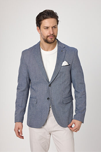 Frappoli Adelmiro Men's Dark Navy Blue Summer Linen Look Blazer Jacket