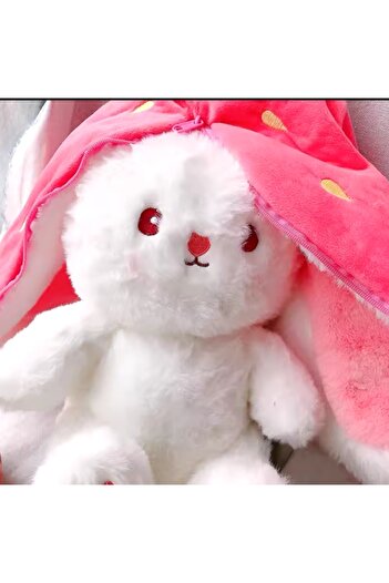 Sekk O Sevgiliye Özel Hediyelik Çilek Tavşan Peluş Oyuncak 35 Cm Özel Tasarım-fermuarlı Yapısıyla