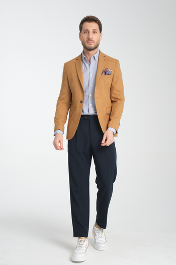 Frappoli Nipoyee Men's Mustard Oversize Large Size Lined Buttoned Basic Sports Blazer Jacket