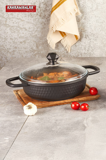Kahramanlar Flattened Pot - 26 cm Granite Casting Motto