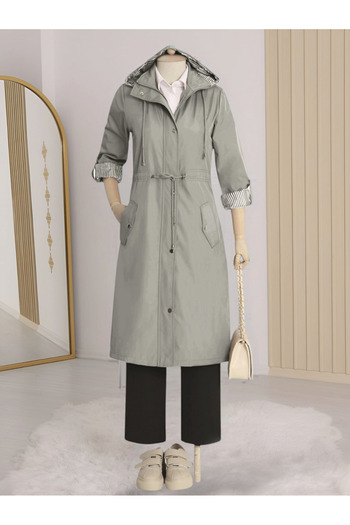 Modamorfo Gray Striped Lining Trench Coat