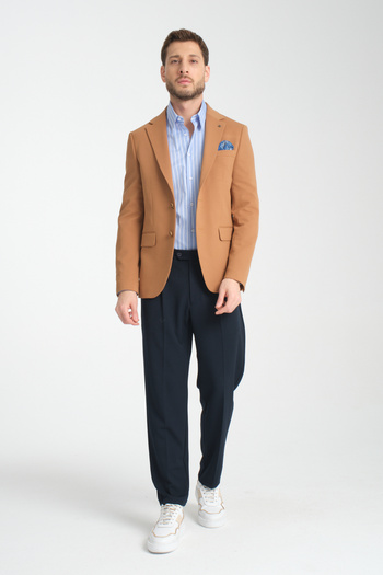 Frappoli Baselnaa Men's Mustard Oversize Large Size Slim Fit Lined Buttoned Basic Blazer Jacket