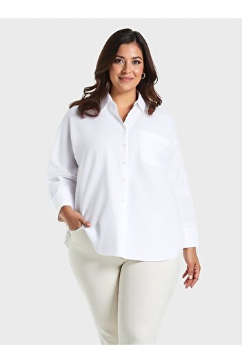 ALİA Plus Size Poplin Shirt - White - Alia