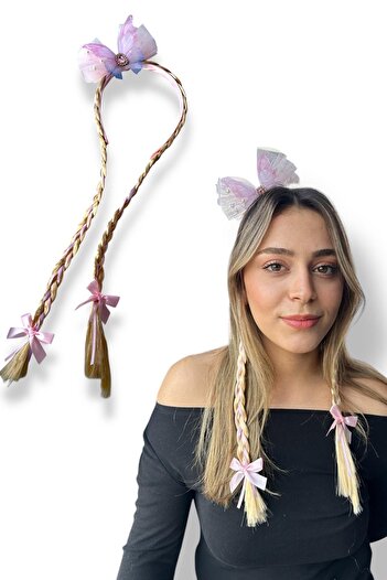 TAKIŞTIR Pink Color Ribbon Figured Braided Children's Crown