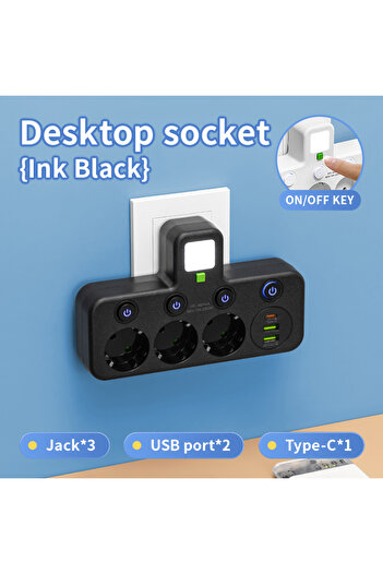 Choice Black USB EU Plug Power Strip with 3 AC Outlets Two specifications with or without USB Type-C port W