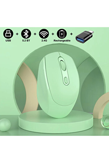 Choice1 Green with OTG Wireless Silent Mouse Bluetooth-compatible 2.4G Dual Mode Rechargeable Optical Mouse