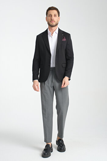 Frappoli Baselnaa Men's Black Battal Large Size Slim-Fit Lined Button Basic Blazer Jacket