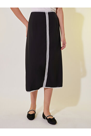 Take Two By Styli Lace Contrast Trim Detail Midi Skirt