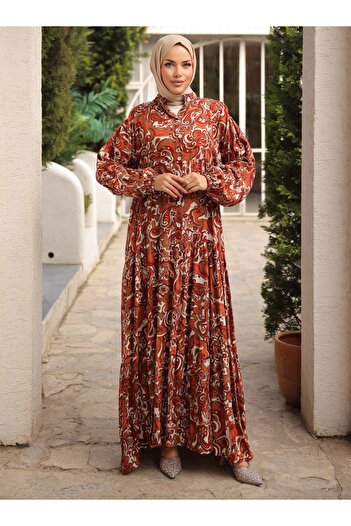 SAHRA BUTİK Loose Viscose Tester Dress - Tile - Sahra Butik