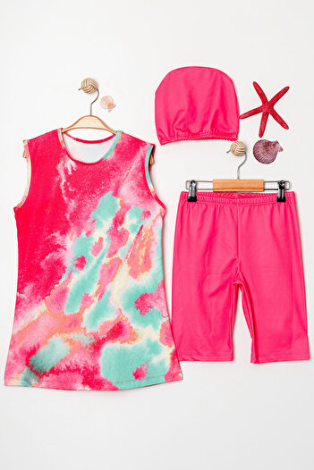Beniizle Patterned Sleeveless Boned Girl's Three Piece Swimsuit