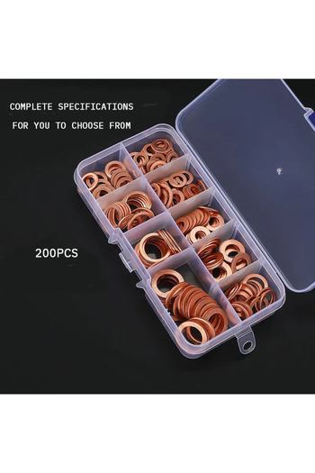 Choice 200pcs Copper Gasket Boxed Multistandard O Shaped Copper Gasket Combination Oil Plugging and Sealing