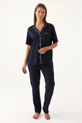 Pierre Cardin Licensed Women's Dowry Pajamas Takdantü Kısakol Kısakollar Collar Shirt Set
