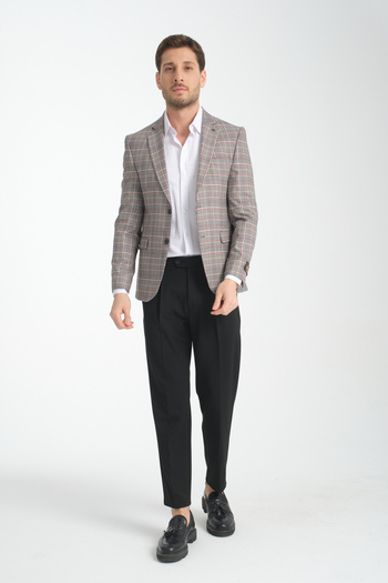 Frappoli Ferrucii Men's Burgundy Plaid Oversize Plus Size Slim Fit Men's Blazer Jacket