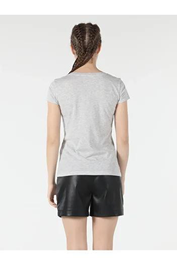 Colin's Regular Fit Round Neck Printed Women's Gray Short Sleeve T-Shirt