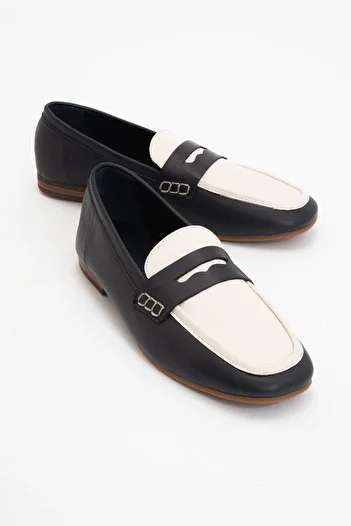 LuviShoes SKYE Синьо-білі жіночі лофери з натуральної шкіри з квадратним носком