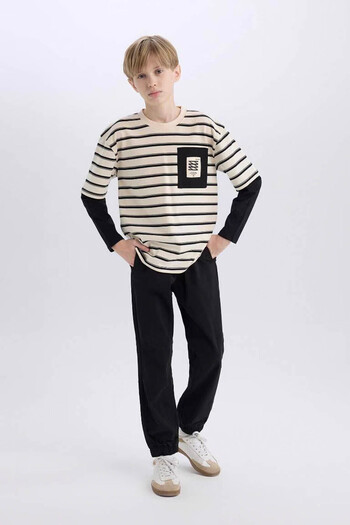 DeFacto Black Boy's Pants with Elastic Leg with Lace-Up Pockets on the Waist B6713A8/Bk81
