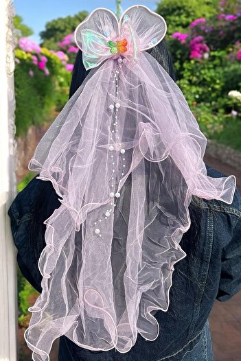 TAKIŞTIR Pink Color Ribbon Figured Veil Detailed Side Buckle