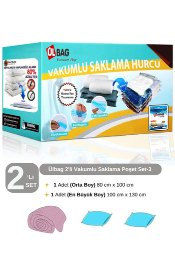 ÜLBAG 2-Piece Vacuum Storage Bag Set - 1 Large Size Dress, 1 Headgear, Double Quilt