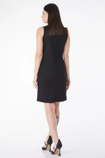 soonaksesuar Straight Crew Neck Women's Black Mini Dress
