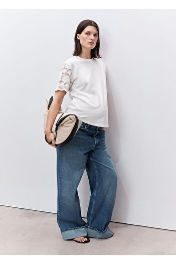 MANGO Woman T-Shirt with Cotton Crochet Sleeves